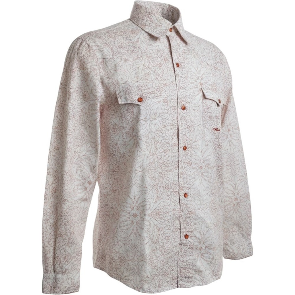 Roper Womens Medium Western Snap Shirt Red White Floral Scroll Thread Red Trim